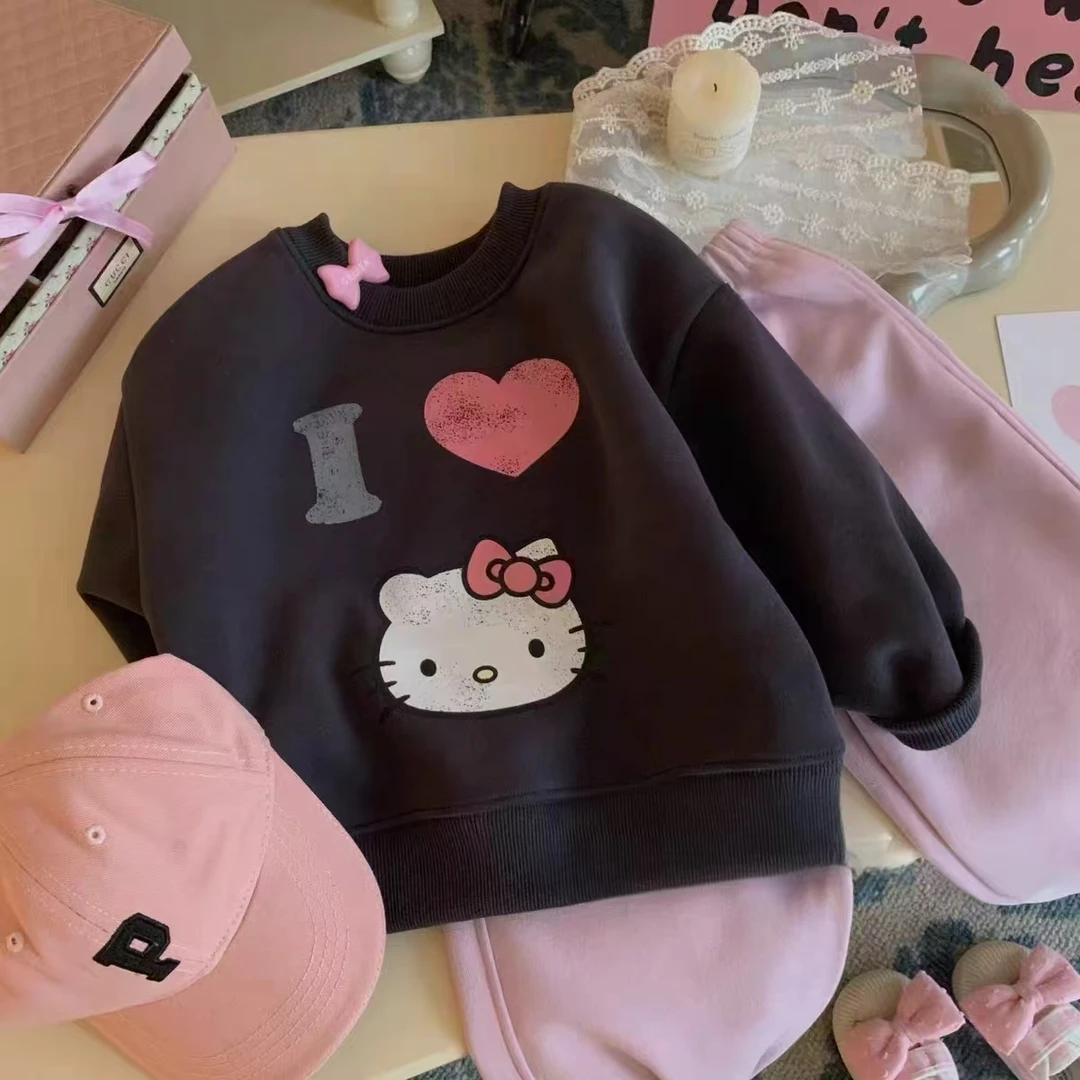 56271女童猫咪卫秋季2024新款圆领休闲套装秋款女宝洋气两件套