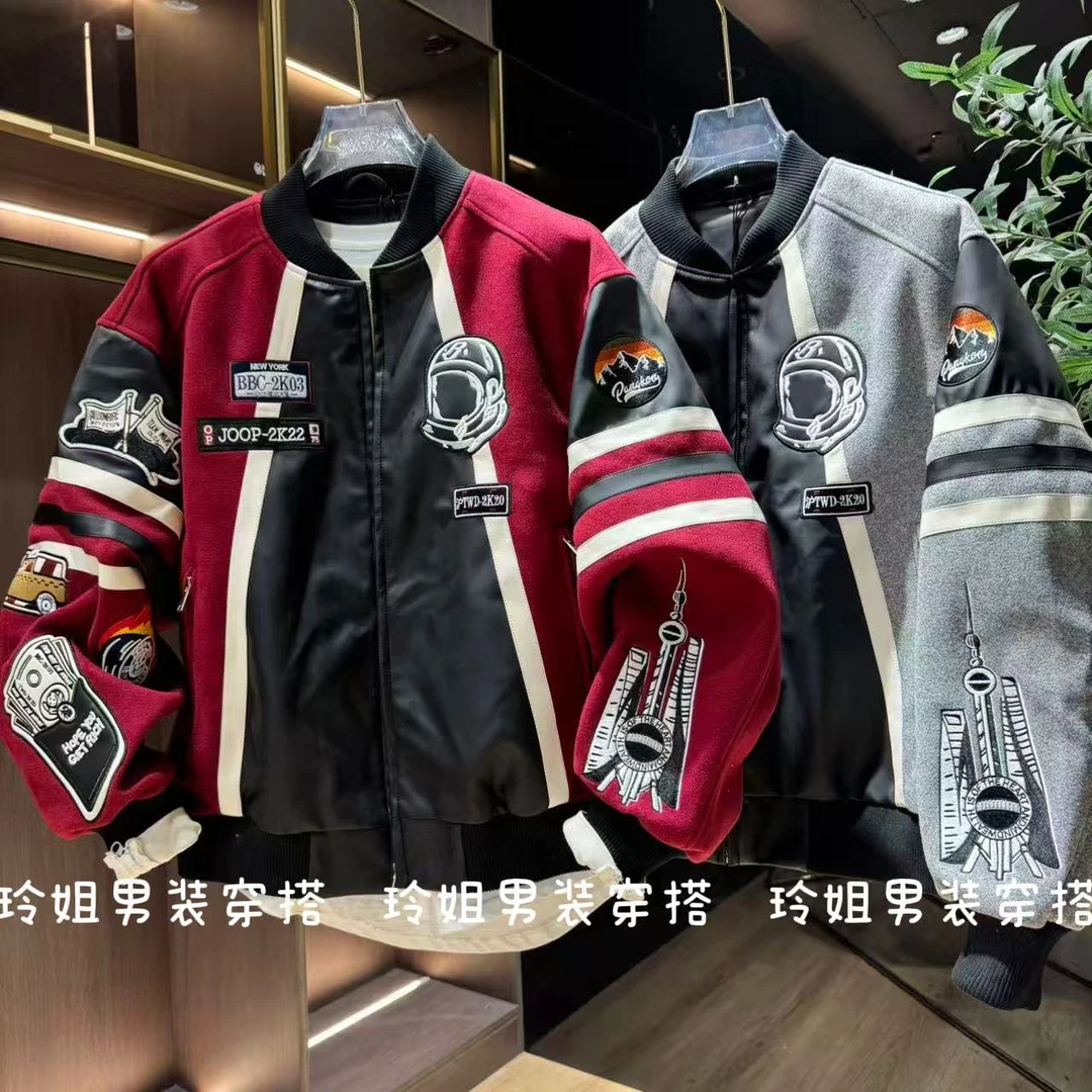 2025新款美式高街复古拼接棒球服外套男女潮牌宽松显瘦上衣潮