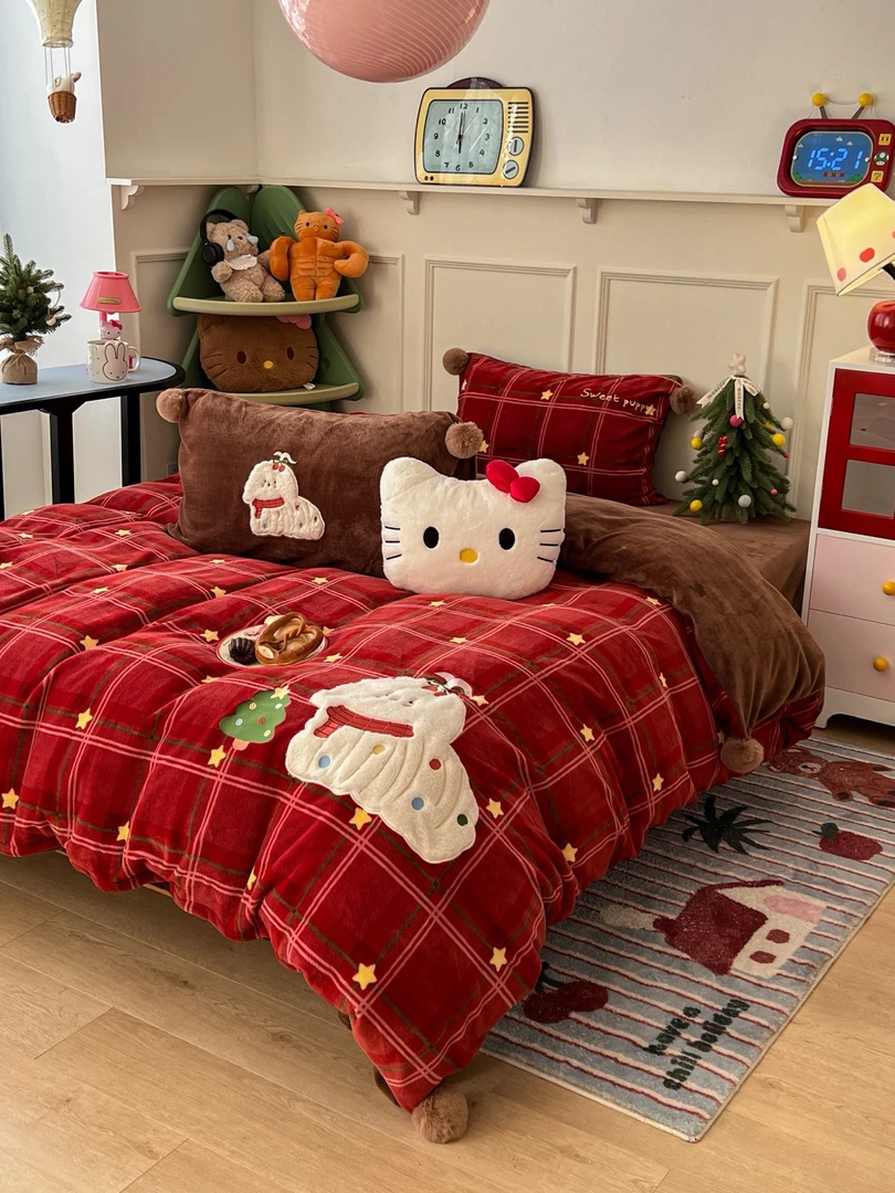2025圣诞款牛奶绒宝宝绒法莱绒双面绒水晶绒公主风被套床单