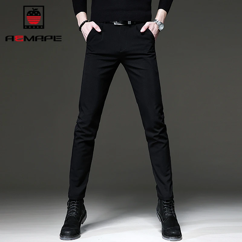 秋季垂感纯黑西裤男版修身男士休闲裤弹力直筒裤子潮流商务小脚裤