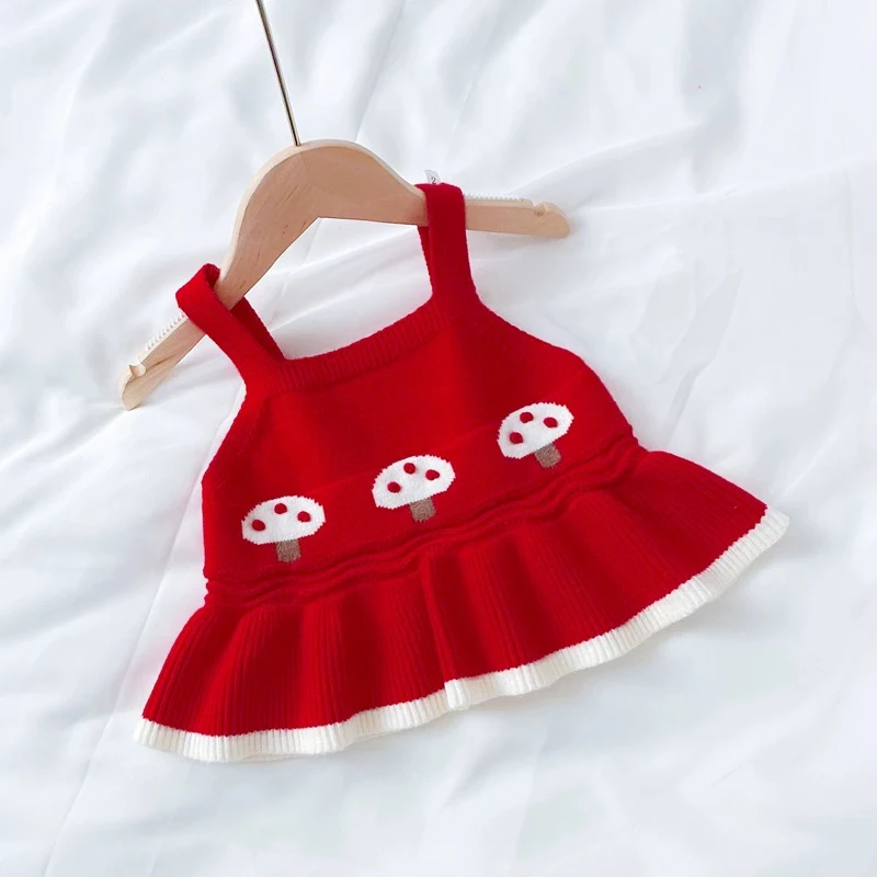 女童洋气新款吊带小蘑菇式针织吊带背心