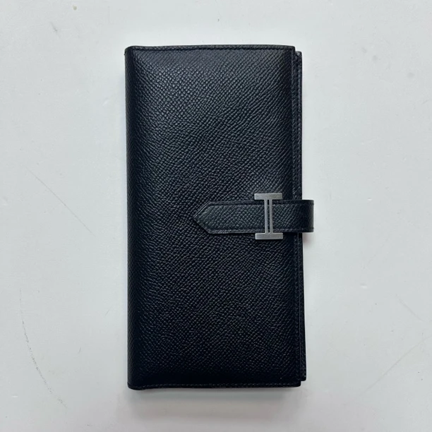 95新 Hermes/爱马仕 黑色全皮对折钱包1496