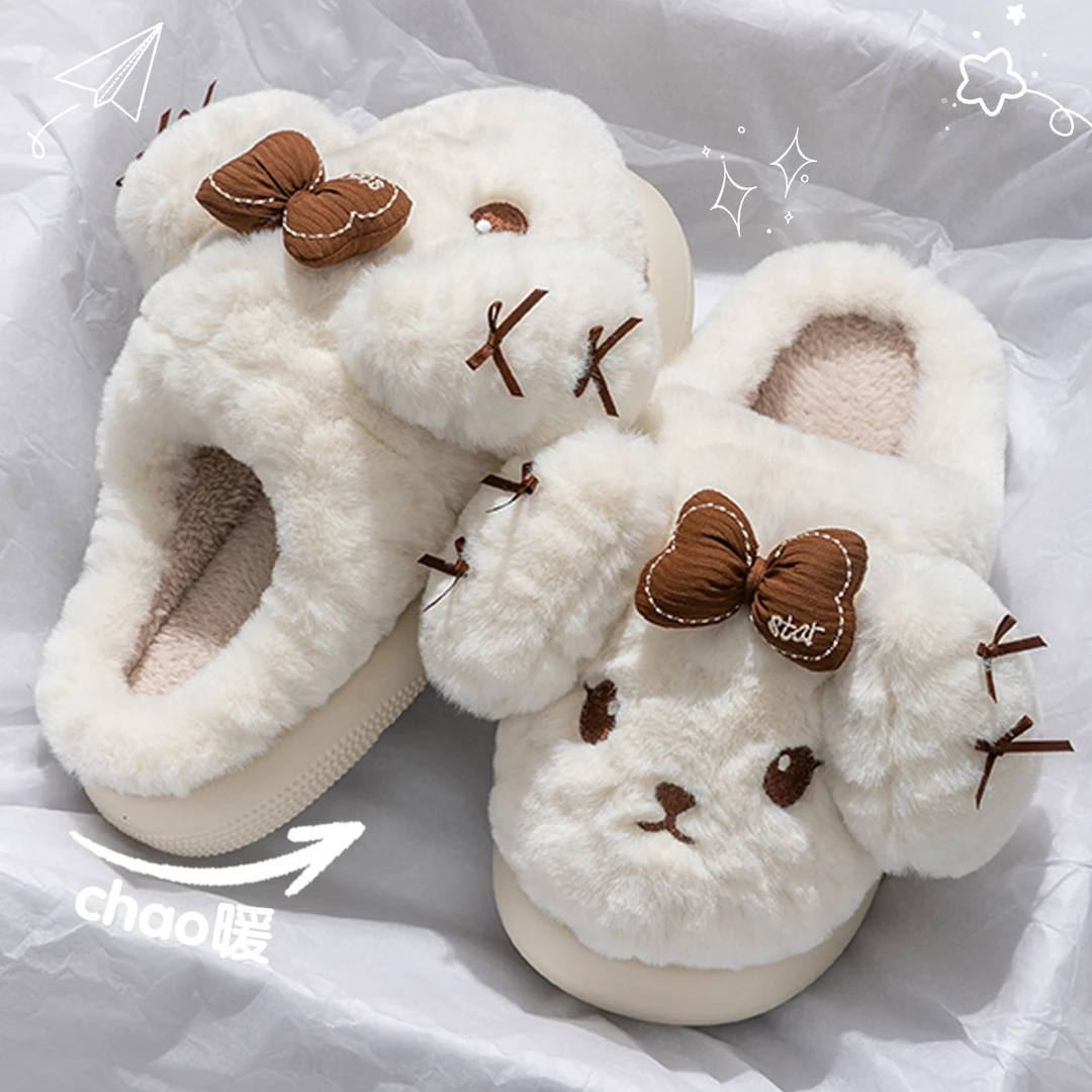 潮流风厚底棉拖鞋女士秋冬家居室内2025新款增高软底保暖卡通毛毛