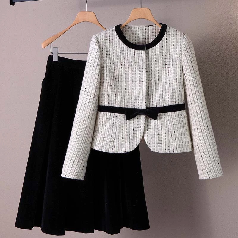【两件套】【有里布】小香风外套女2025新款高级感气质上衣半裙HY0156