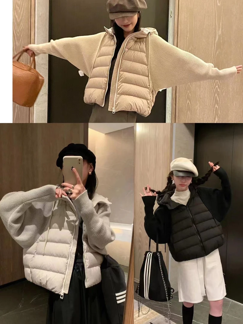 厚款90白鸭绒短款女装拼接休闲风轻薄保暖简约女时尚冬季韩版连帽