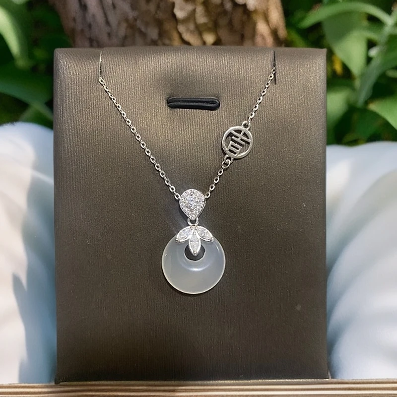 坠链均925银 《七牌银楼》纯银时尚平安扣项链气质白色轻奢精致链坠