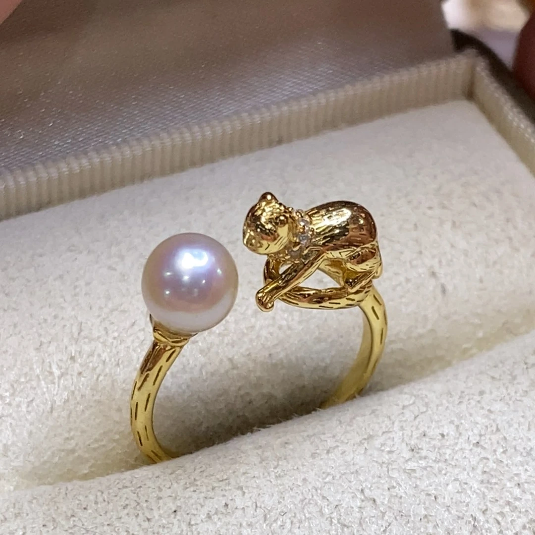 海水珍珠戒指银S925镀金镶嵌