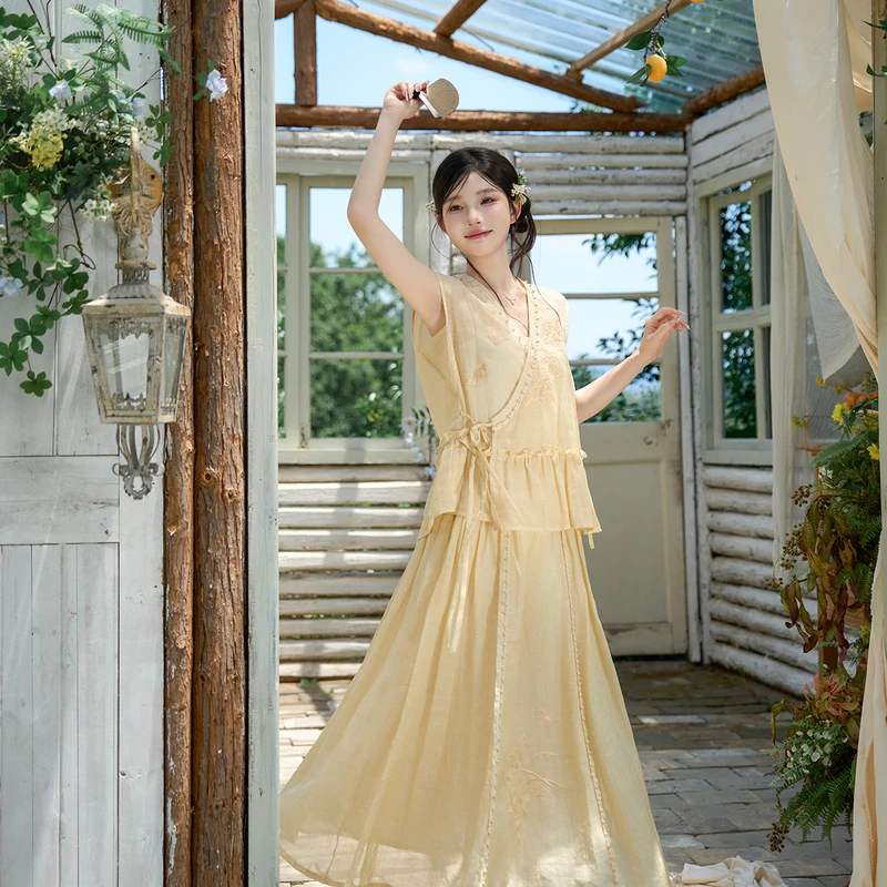 七月夕 【风日清】汉服温柔少女感短衫半身裙两件套改良新国风套装