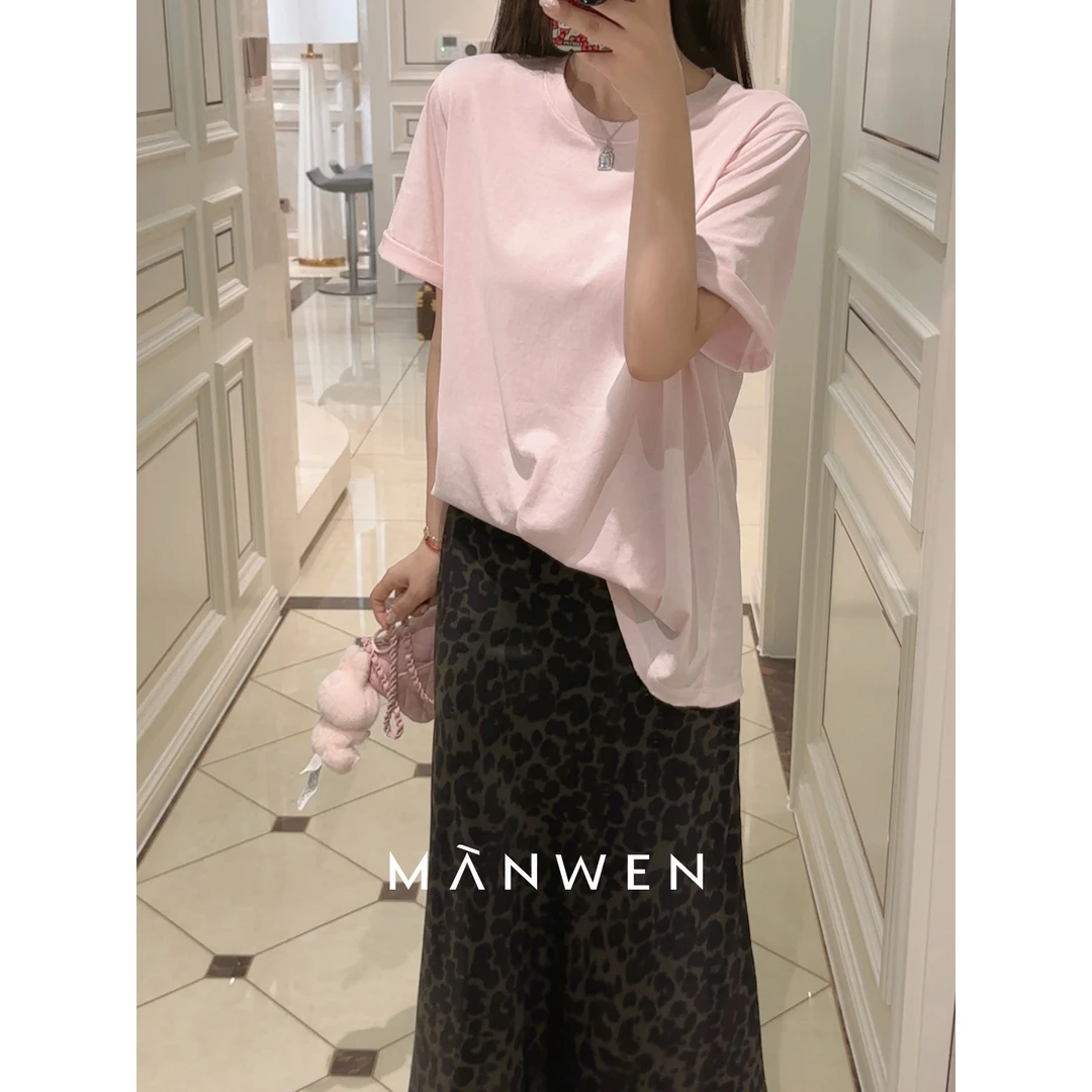 【曼文kiki】“夏日冰芭乐”圆领净色清爽粉T 25S390