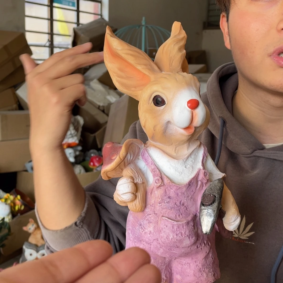 【闪购商品】陶瓷树脂胡萝卜兔一对摆件