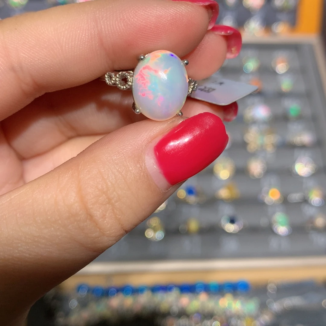 银S925镶嵌欧泊欧泊戒指l