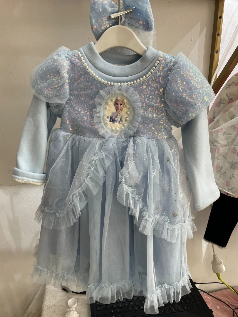 2025新款秋款高端亮片女童泡泡袖连衣裙洛丽塔蓬蓬公主生日礼服裙