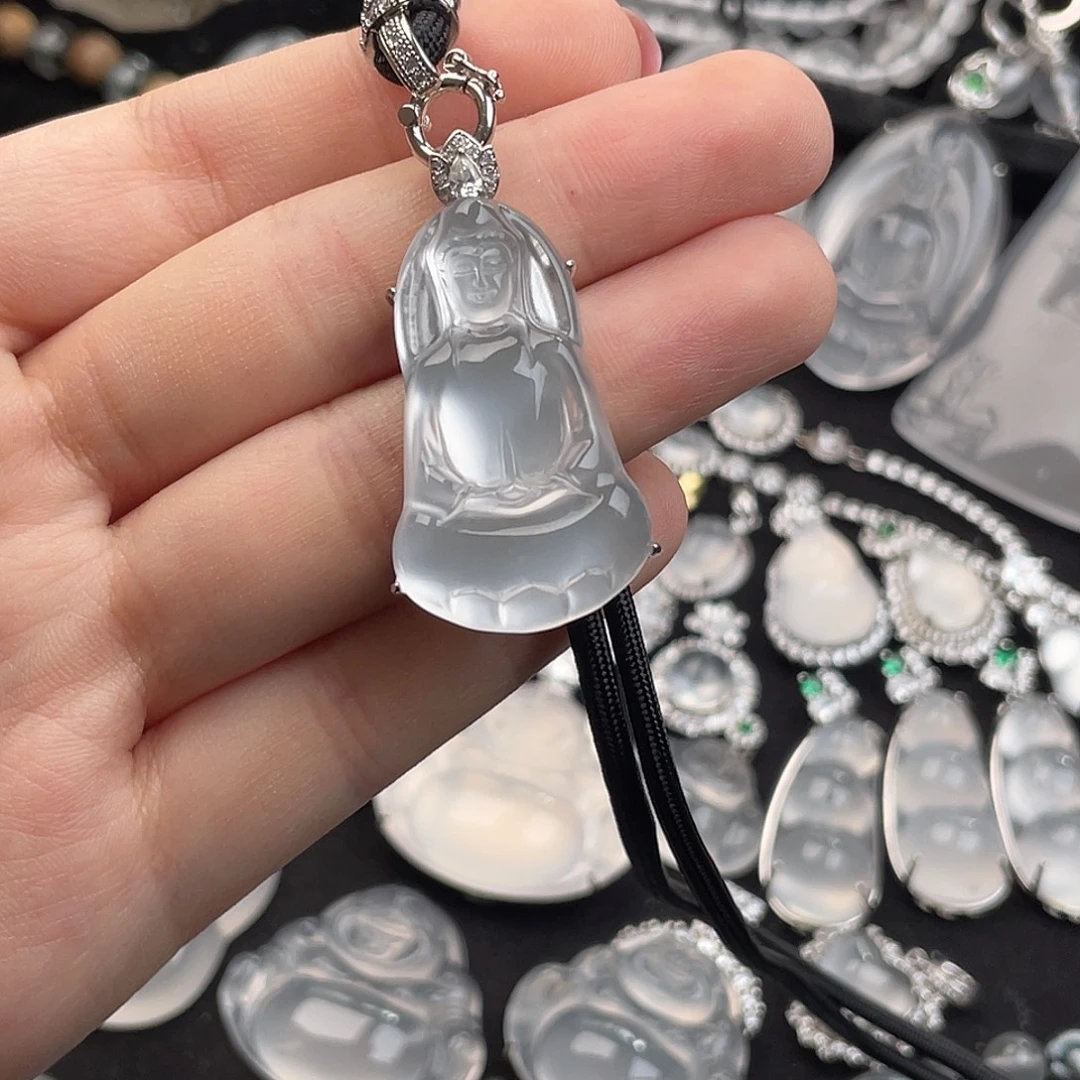 石英质玉银S925镀金镶嵌颈饰俄冰素衣观音吊坠