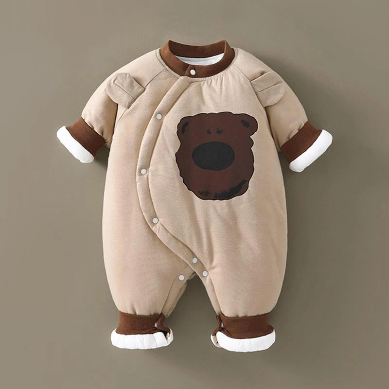 FAVMARTHA新生儿婴儿衣服冬装夹棉连体衣初生宝宝棉衣可爱小熊加