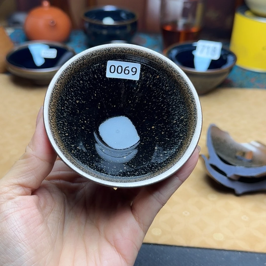 茶盏0069「黑底油滴」柴烧手工主人杯