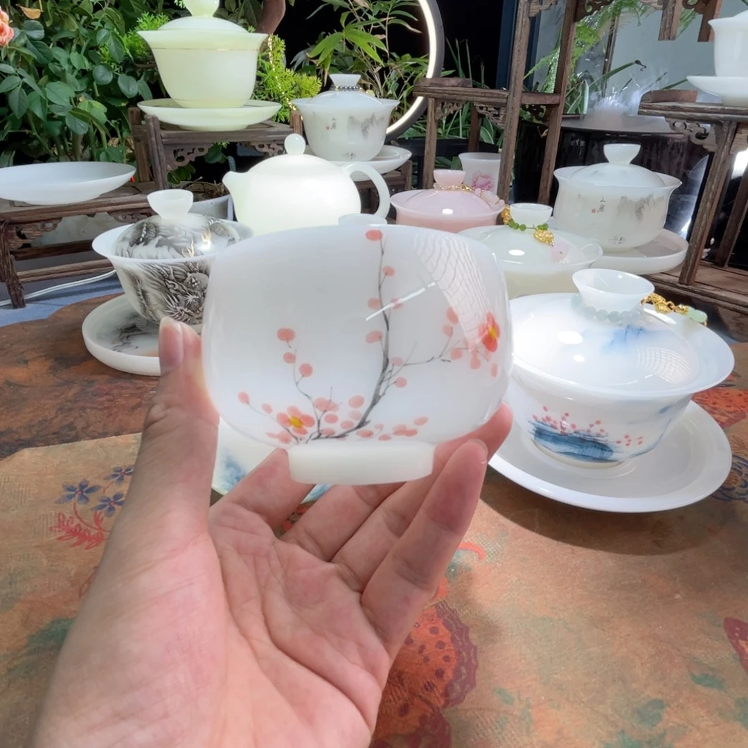 璞玉手绘梅开五福压手杯
