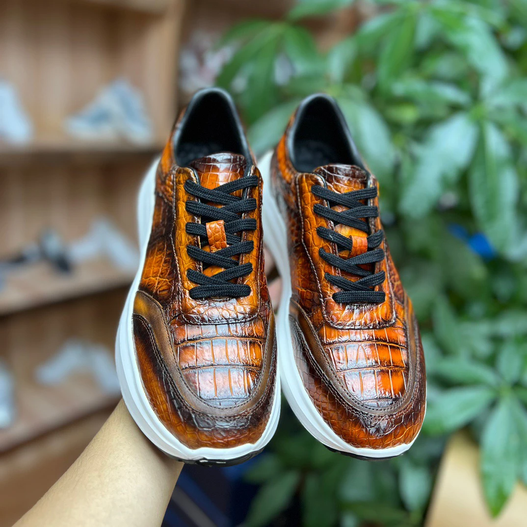 尚典鳄家手工擦色鳄鱼休闲运动鞋男鞋百搭耐磨老爹鞋减震轻便男鞋