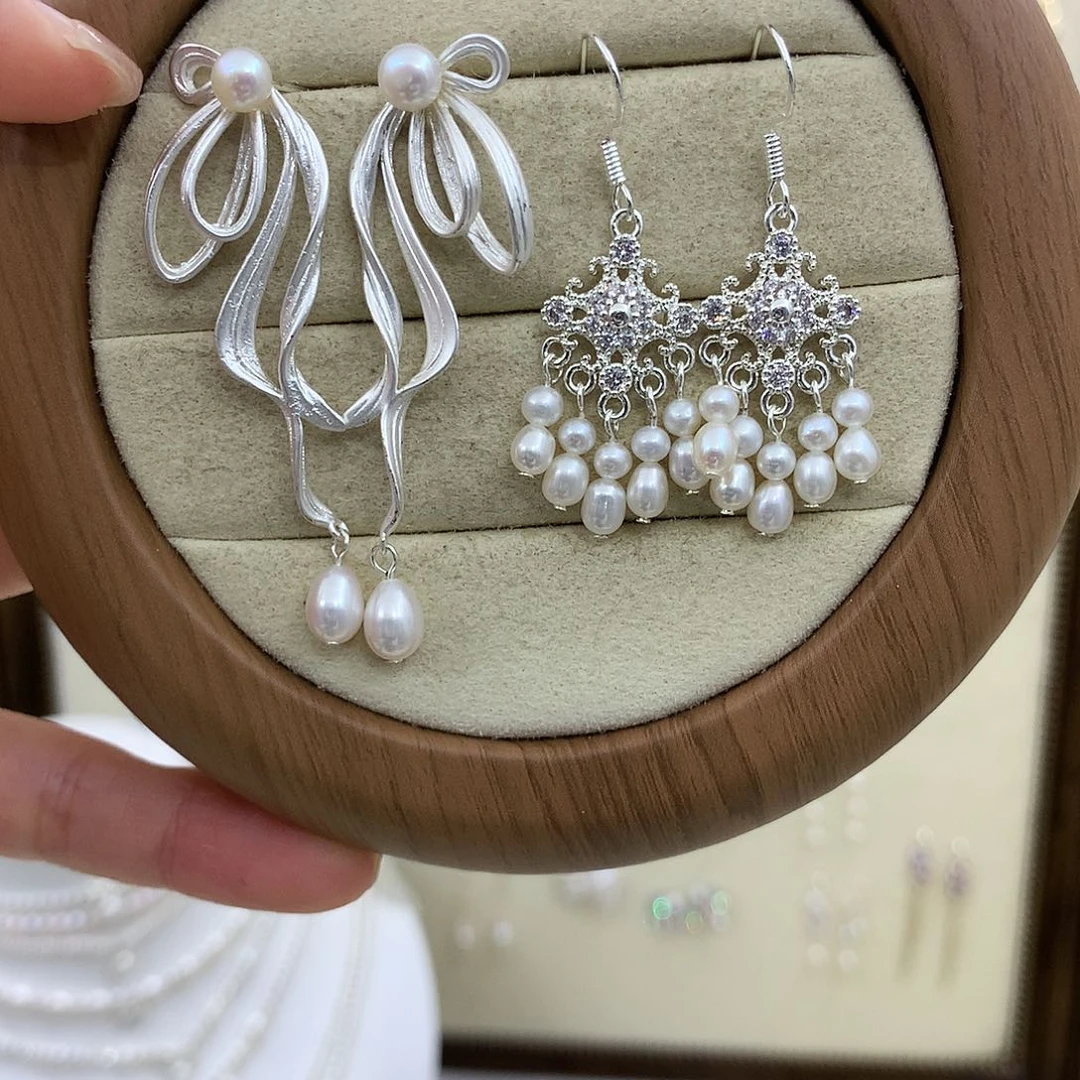 银S925镶嵌耳饰淡水珍珠