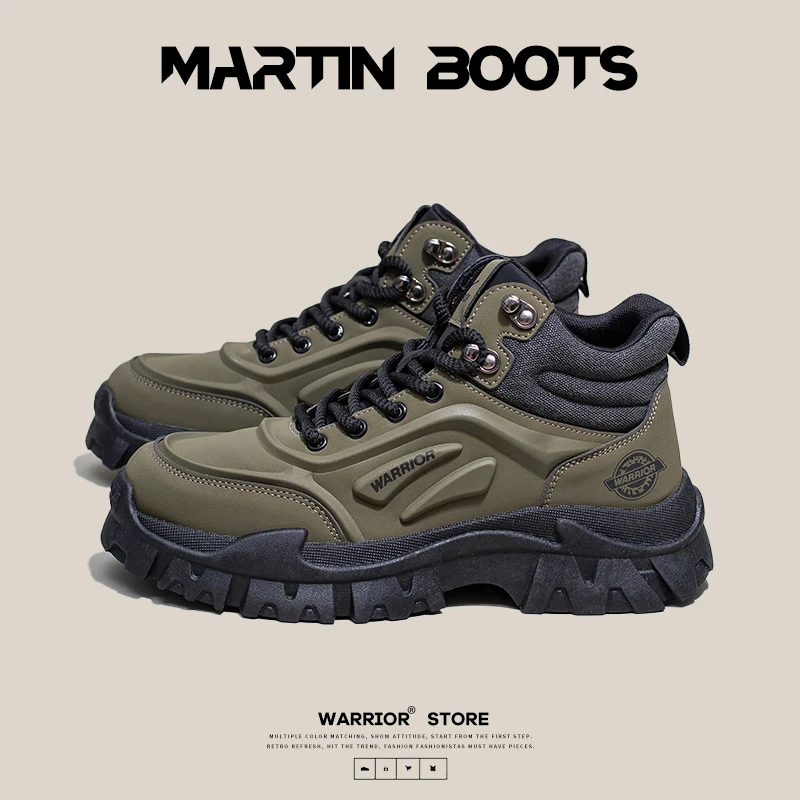 回力军绿色马丁靴男款2025秋季新款男鞋骑行机车靴子登山工装鞋子