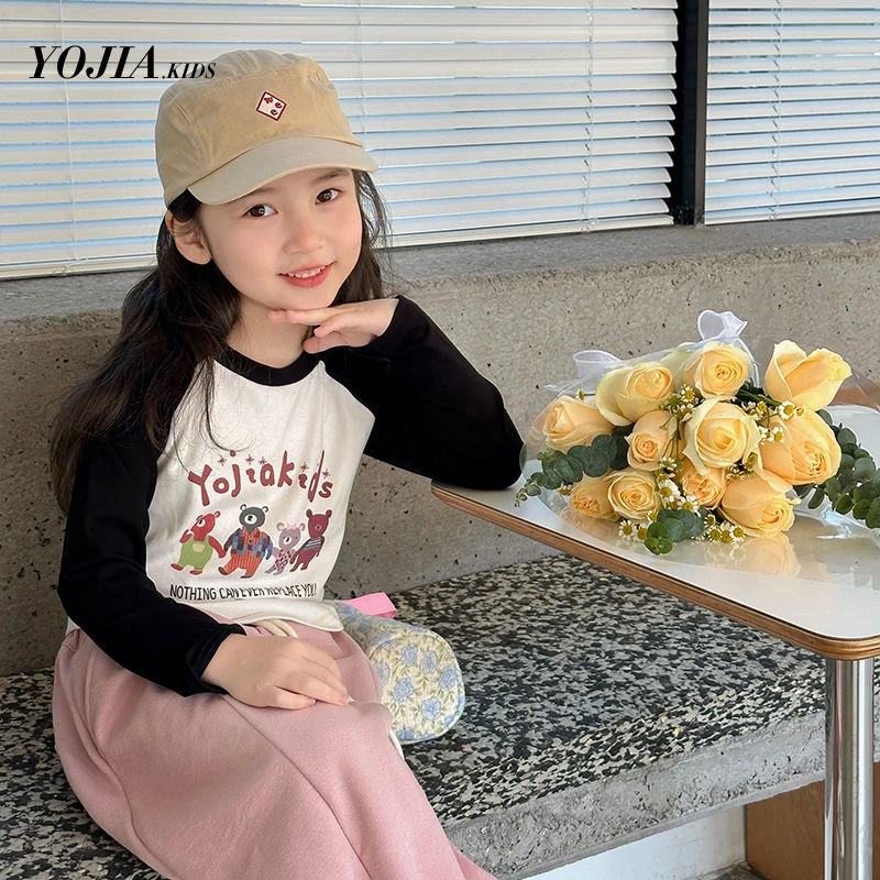 【欧若风】 春款女童打底衫韩版修身童装儿童拼色长袖T秋装外穿打底