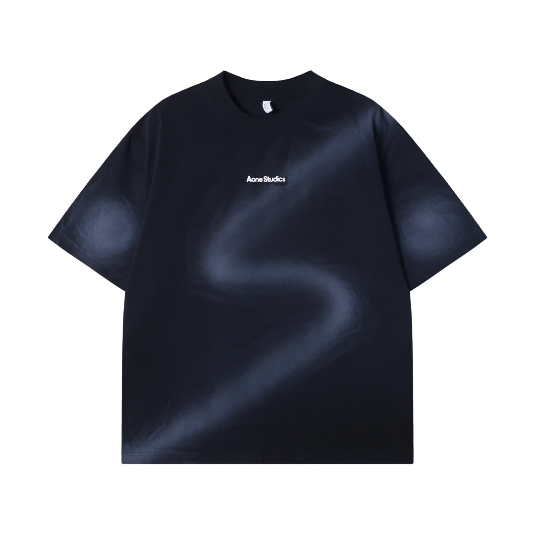 夏季高级感新款潮牌撞色闪电晕染圆领印花字母短袖T恤百搭情侣