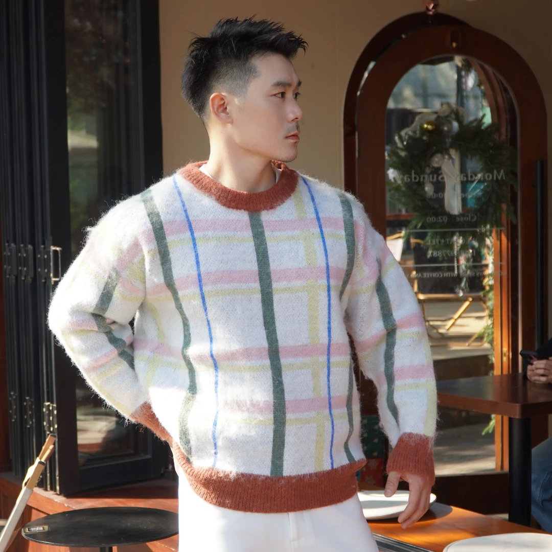 Adresscode  格纹针织毛衣/亲肤柔感格纹圆领套头毛衣 BI-41880