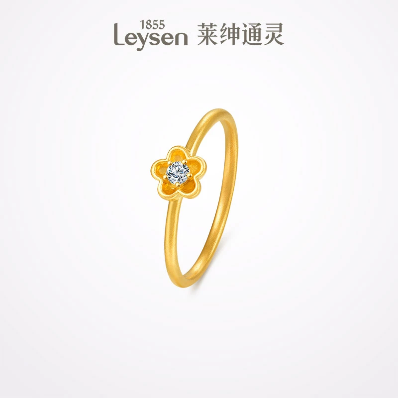 莱绅通灵轻奢百搭蜜糖花朵足金戒指镶钻