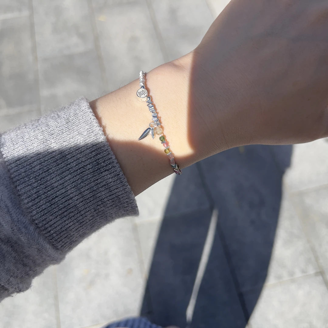 925银手链 阿腾莎银饰 手链 旺夫石 小众百搭彩色甜美手链
