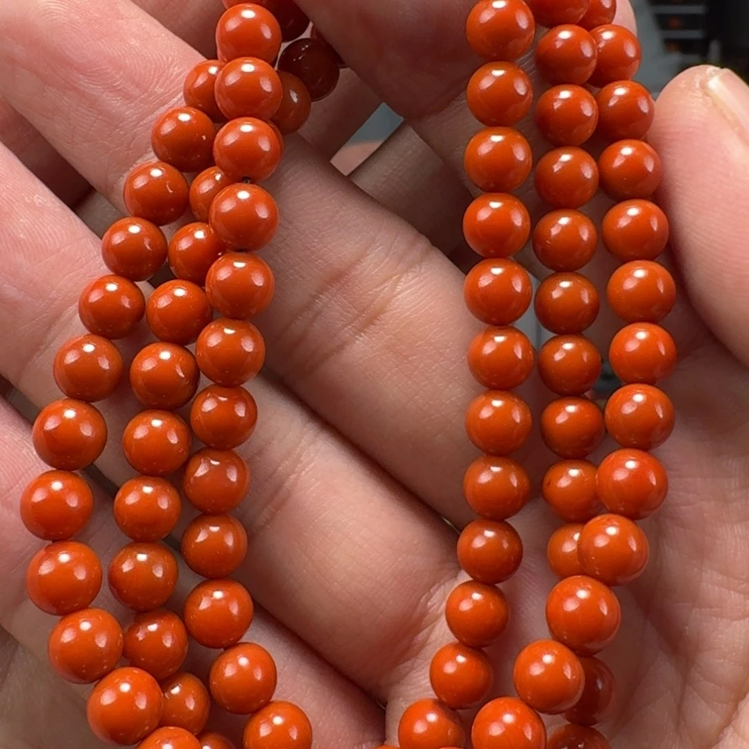 南红玛瑙柿子红纯色圆珠长链6➕mm未镶嵌