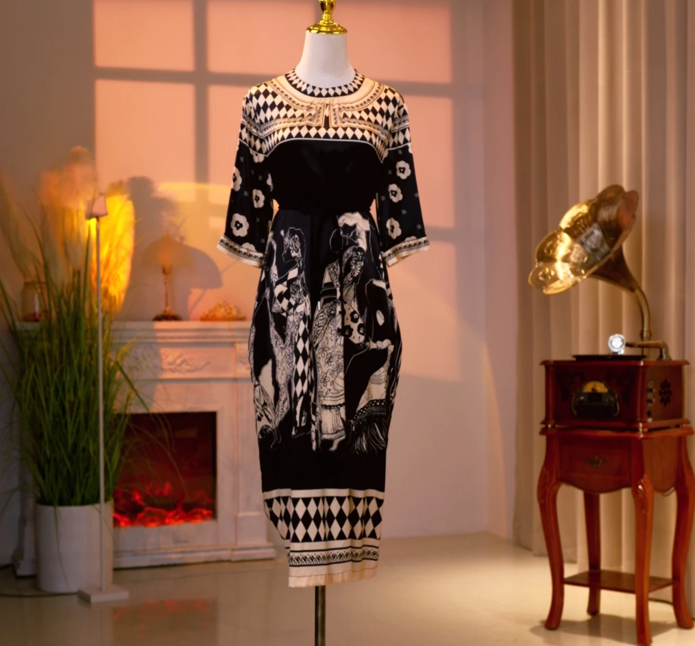 【女王权杖】桑蚕丝高定时尚气质减龄优雅连衣裙  250032