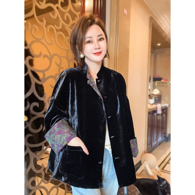 桑蚕丝双面穿丝绒外套休闲精致气质女装上衣25091623