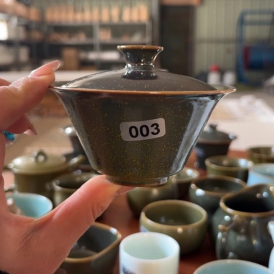 杯003茶叶末洒金两才盖碗一级手工薄胎新器型