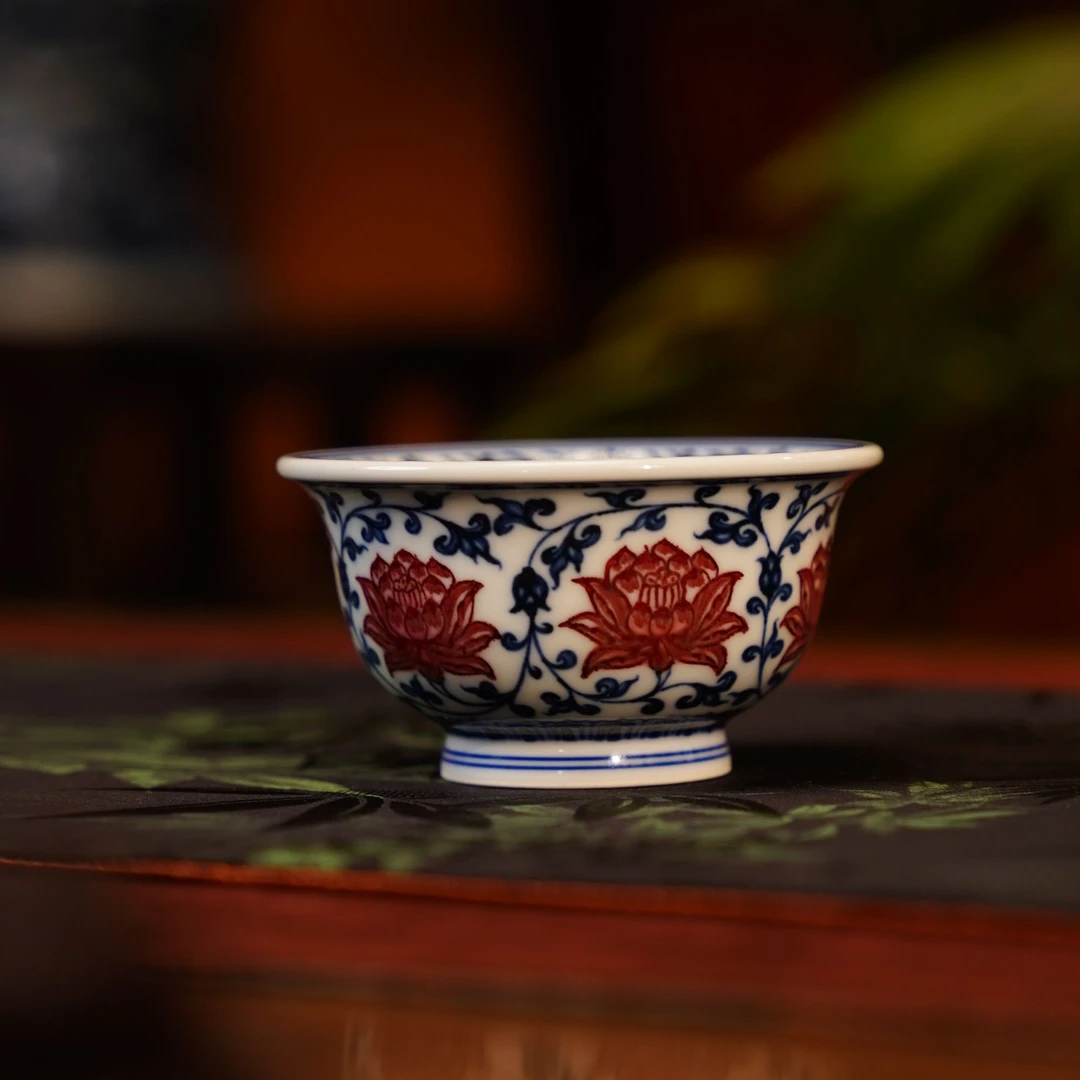 正德御窑永明尚玩内外缠枝中号压手杯陶瓷景德镇茶品茗茶器1228