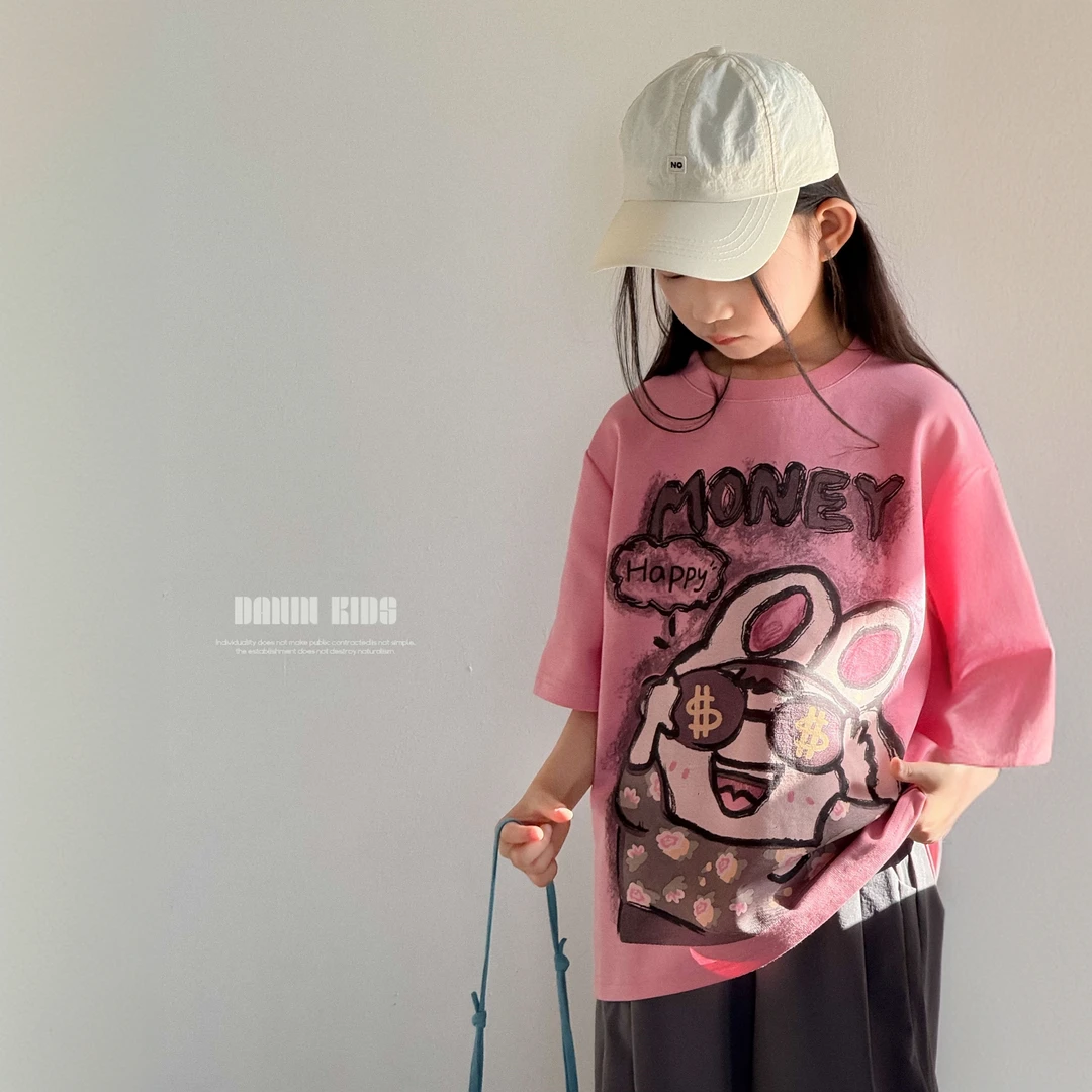 【嗒囜】细腻透气赛博棉&高定耐洗印花 女童2025夏季发财兔短袖T