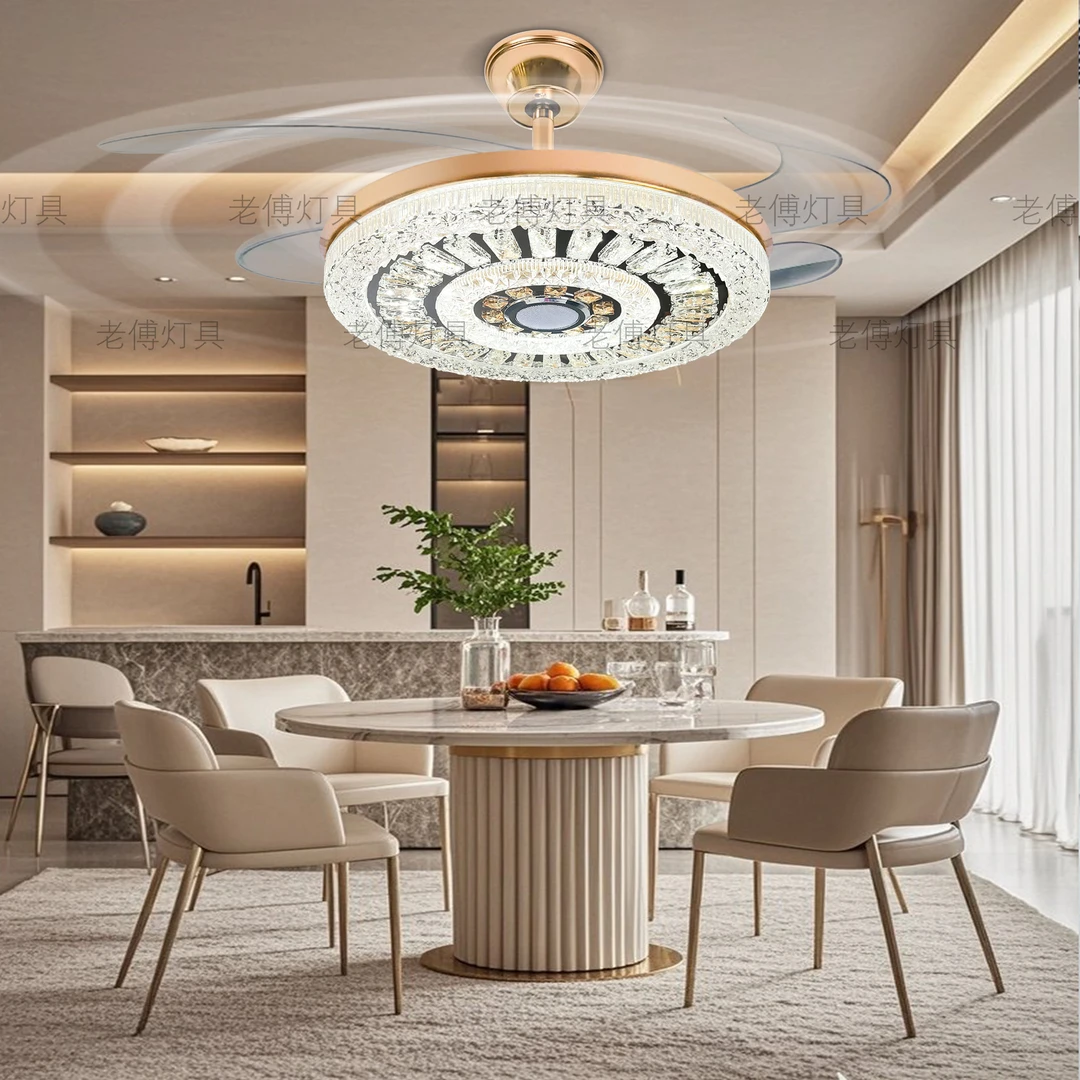 FF水晶隐形风扇灯蓝牙音响智能一体轻奢风静音节能【1002】