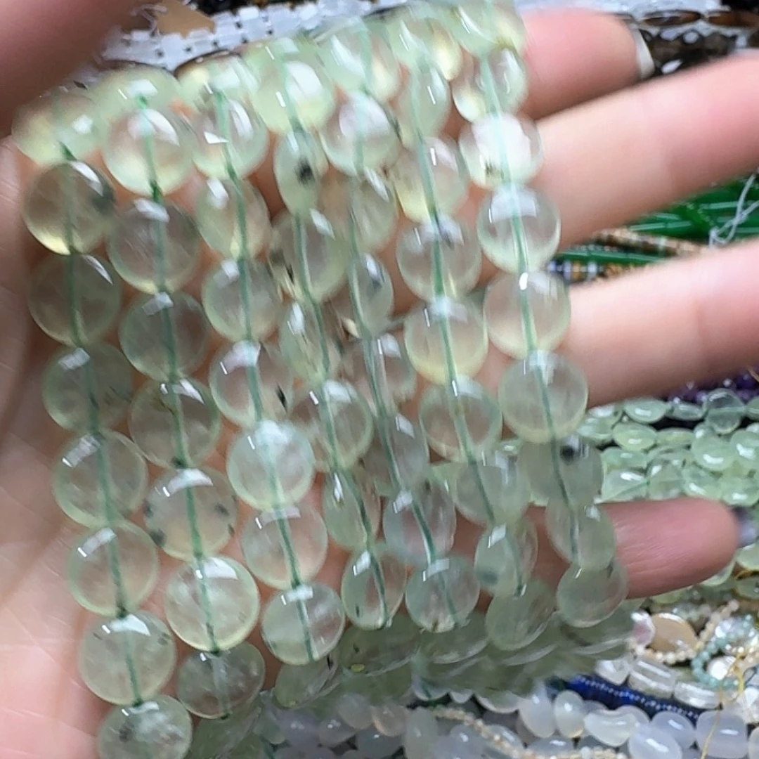 玛瑙/玉髓未镶嵌珠宝半成品一条10m葡萄石圆饼