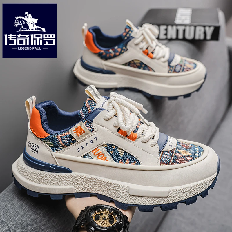 传奇保罗正版男鞋冬季刺绣帆布运动鞋男士潮牌百搭跑步老爹鞋秋季