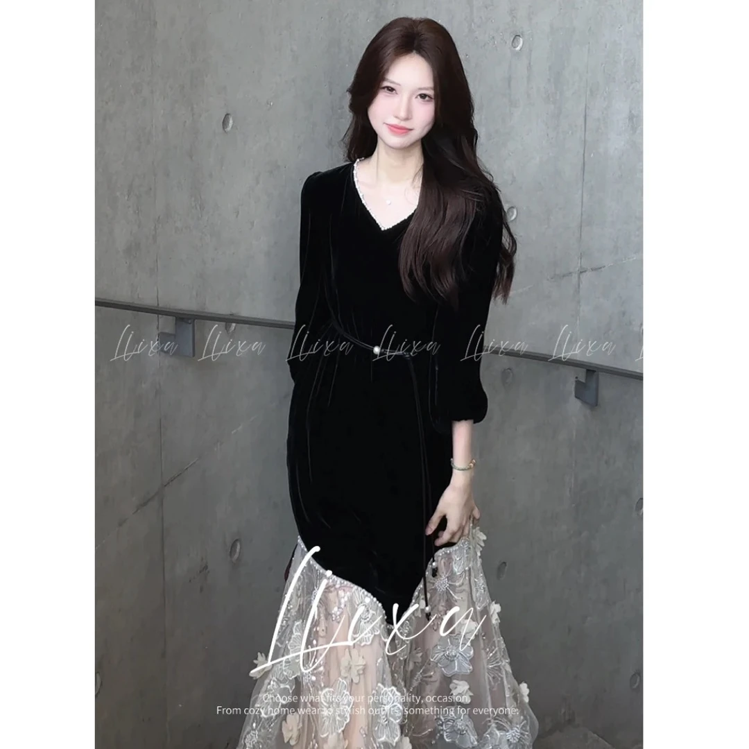 法式气质时髦高端精致长裙子独特绝美阔太太洋气高贵连衣裙2025春