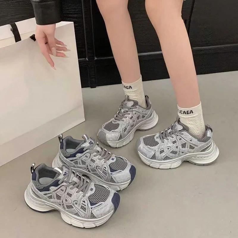 厚底增高老爹鞋女2025年秋季新款百搭休闲运动鞋时尚透气网面鞋子