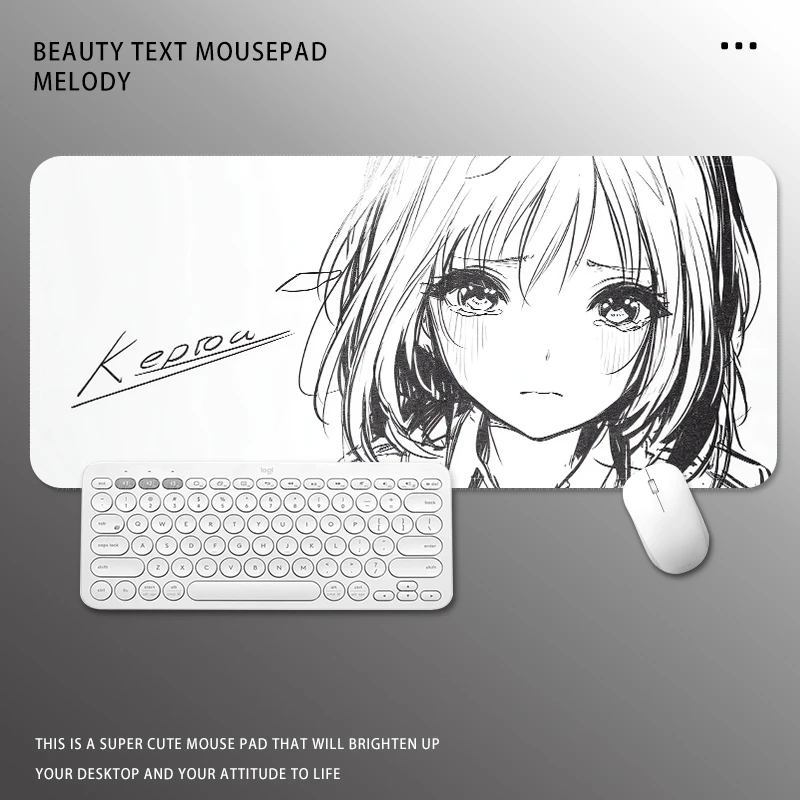 kuroha欲语鼠标垫超大黑白线条女孩电竞游戏滑鼠垫学生书桌键盘垫