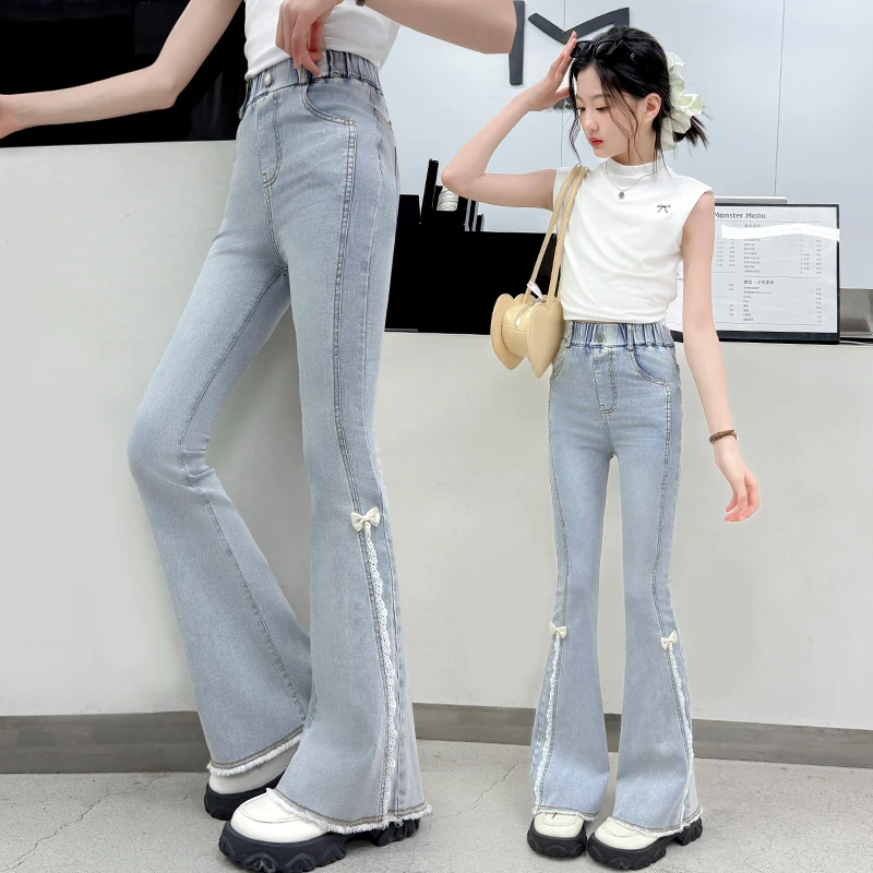 女童牛仔裤夏装新款天丝喇叭裤中大童高腰薄款防蚊裤洋气儿童裤子