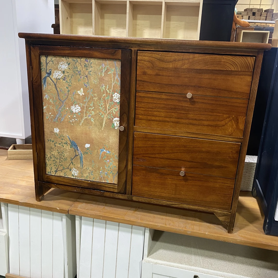 818实木两抽单开门收纳柜