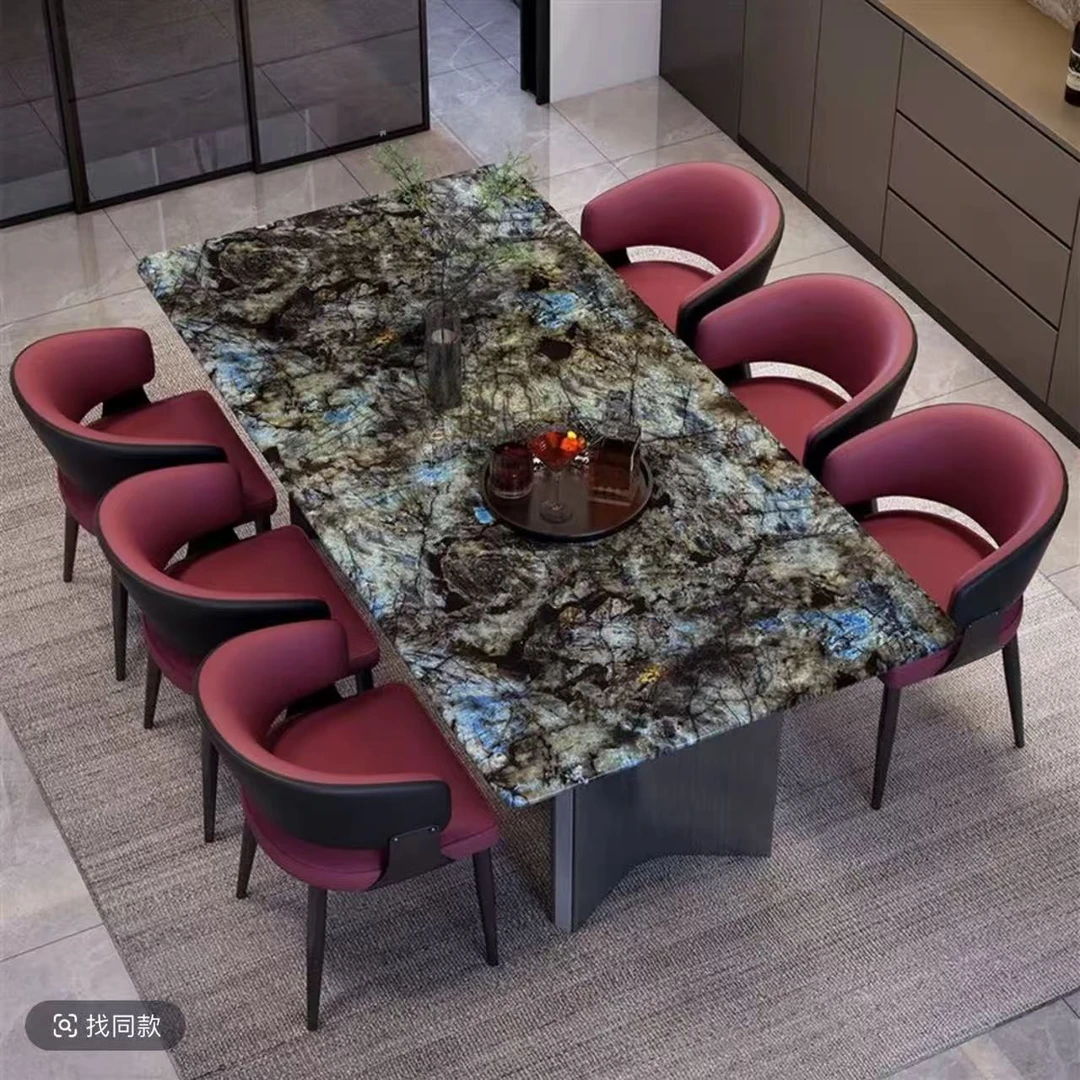 【蓝翡翠】轻奢大理石餐桌高级感长方形家用餐桌椅组合小户型吃饭桌