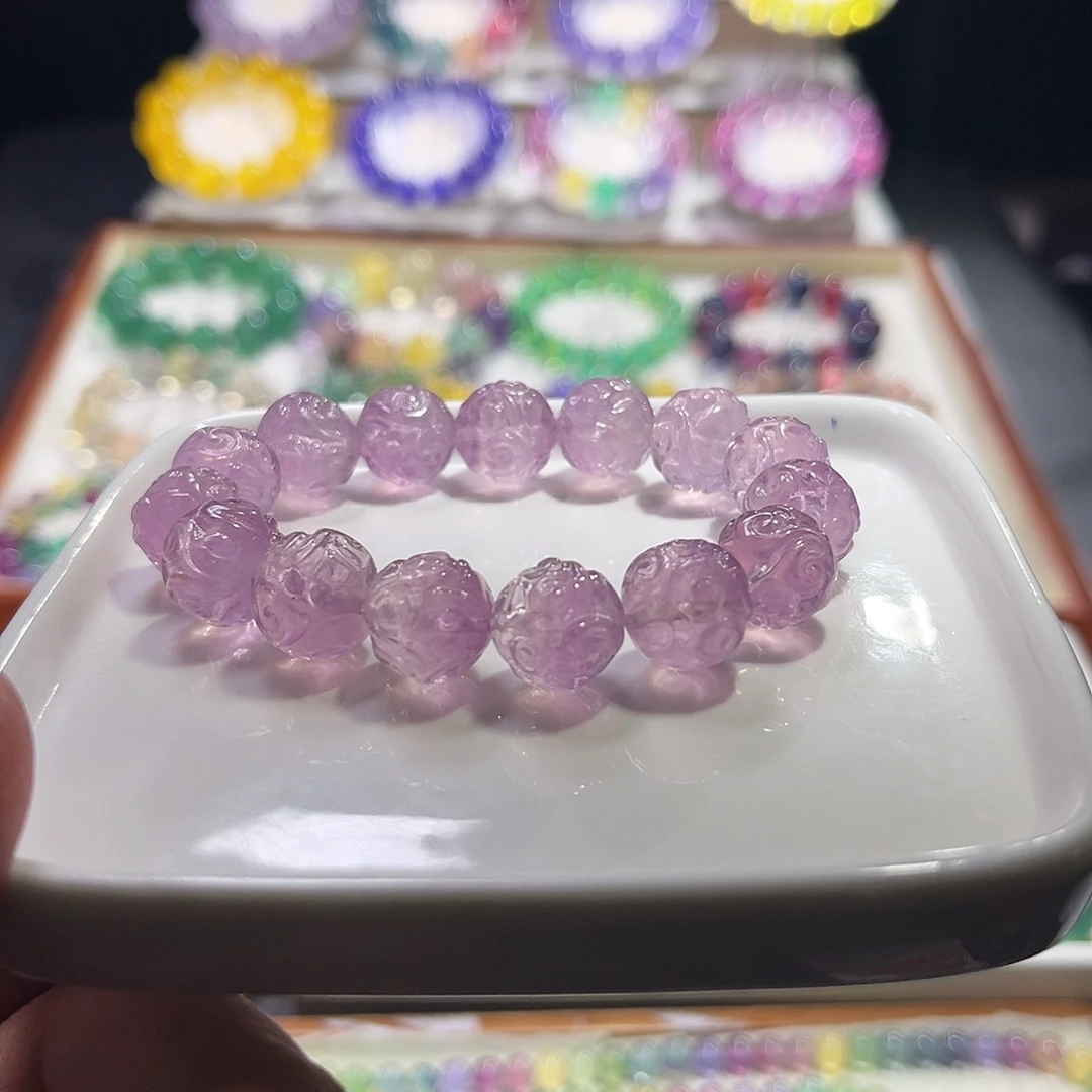 未镶嵌手串萤石紫粉祥云13mm