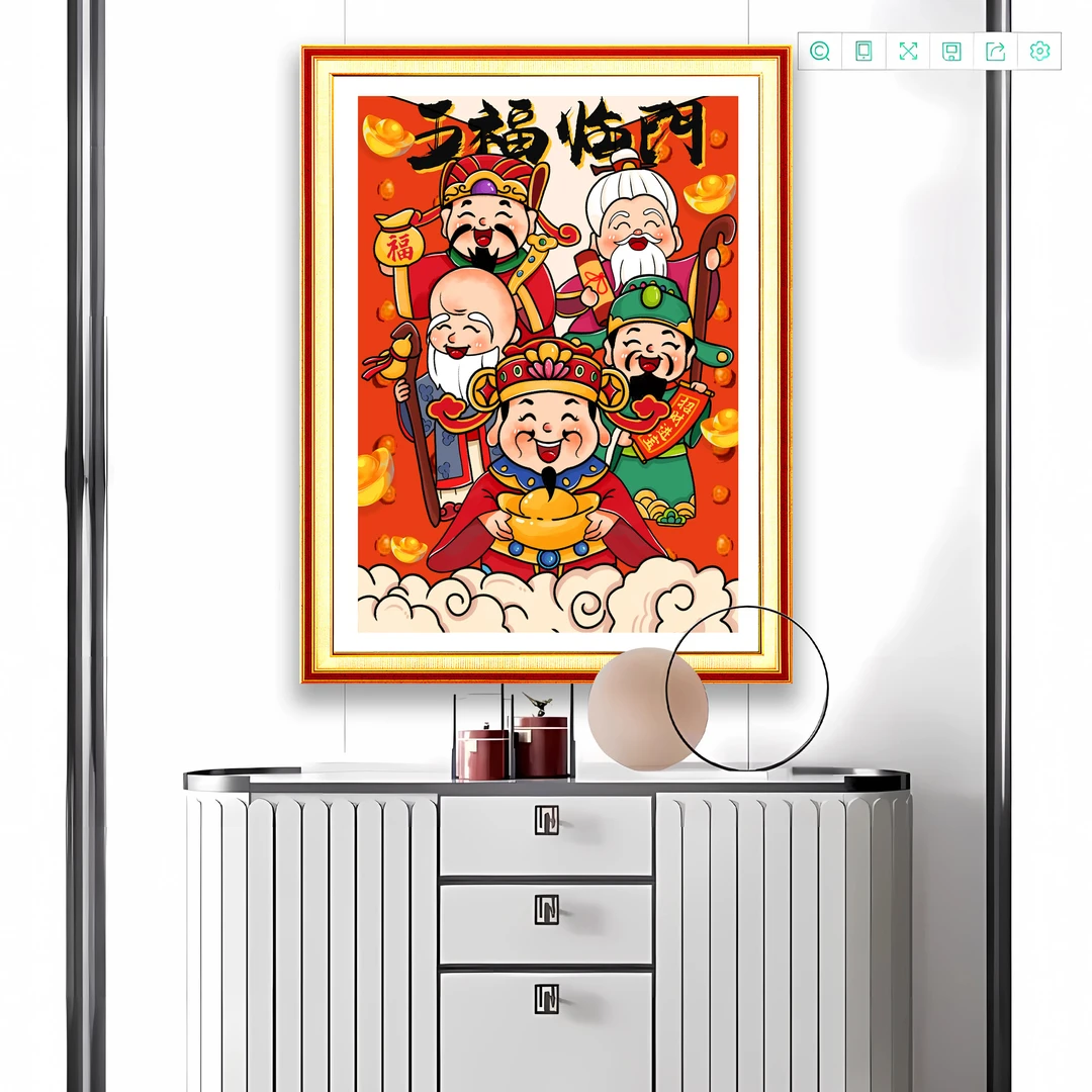 1751恭喜发财财神十字绣60*80厘米29色大格满绣无勾边小玄关挂画