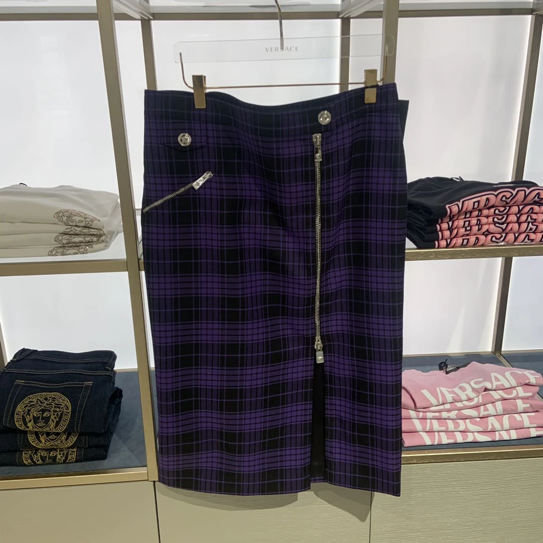未使用 VERSACE/范思哲 女士小香风格纹半身裙拉链款