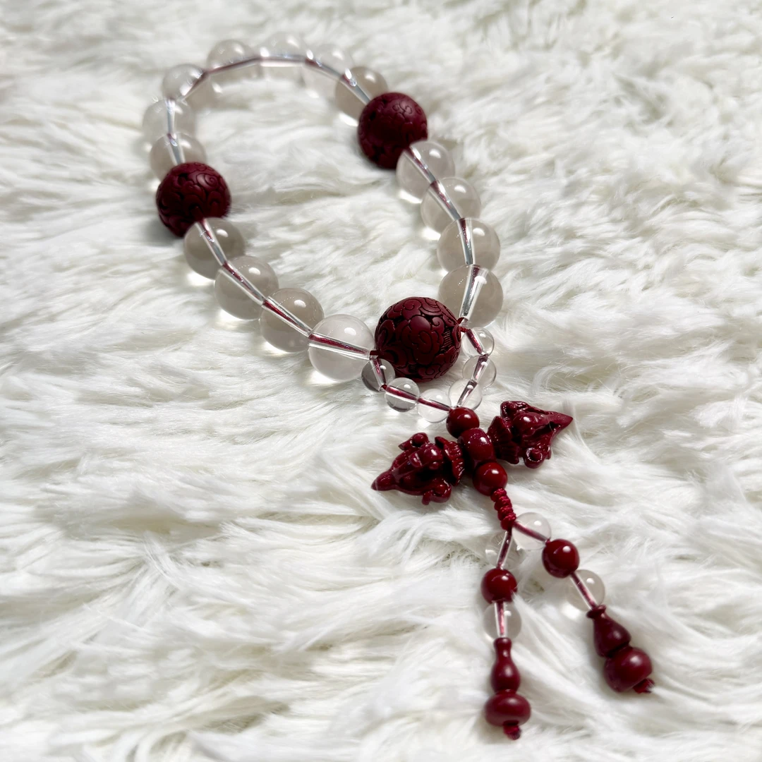 含辰砂工艺品辰砂白水18子手持（天然珠宝多样性发其一）