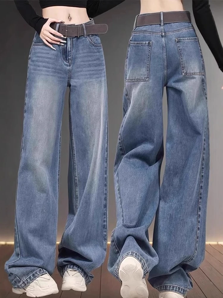 复古阔腿牛仔裤女2025秋季新款大码胖mm宽松显瘦直筒小个子窄版裤