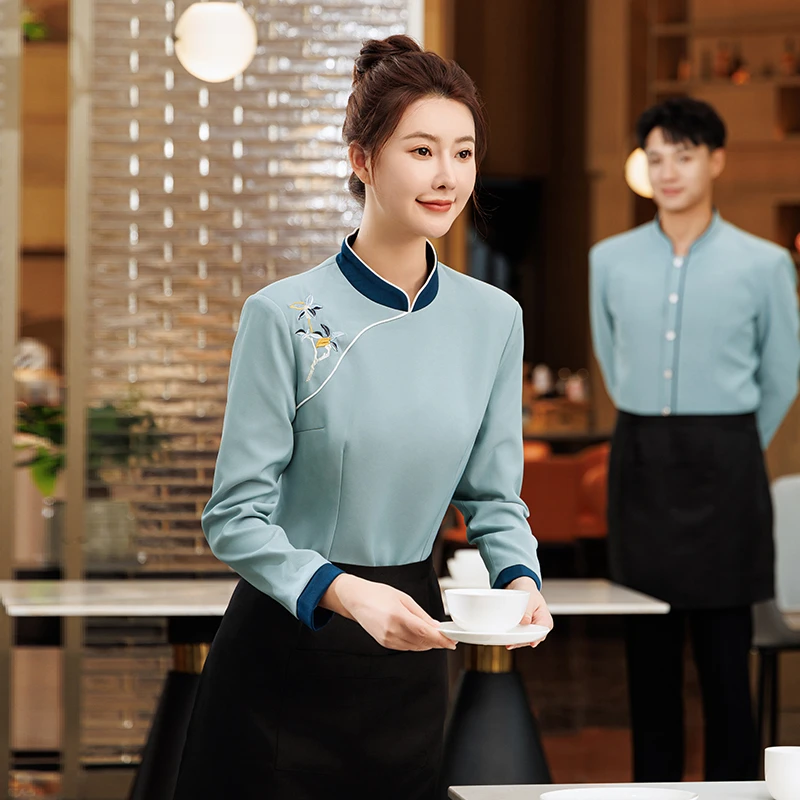 京橙高端酒店服务员工作服女新中式宴会餐厅餐饮长袖火锅饭店工服