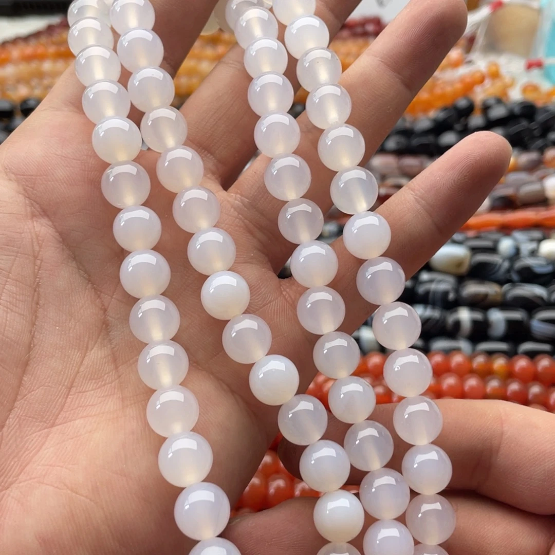 玛瑙/玉髓未镶嵌珠宝半成品一条装卡10mm白玛瑙荔枝冻圆珠